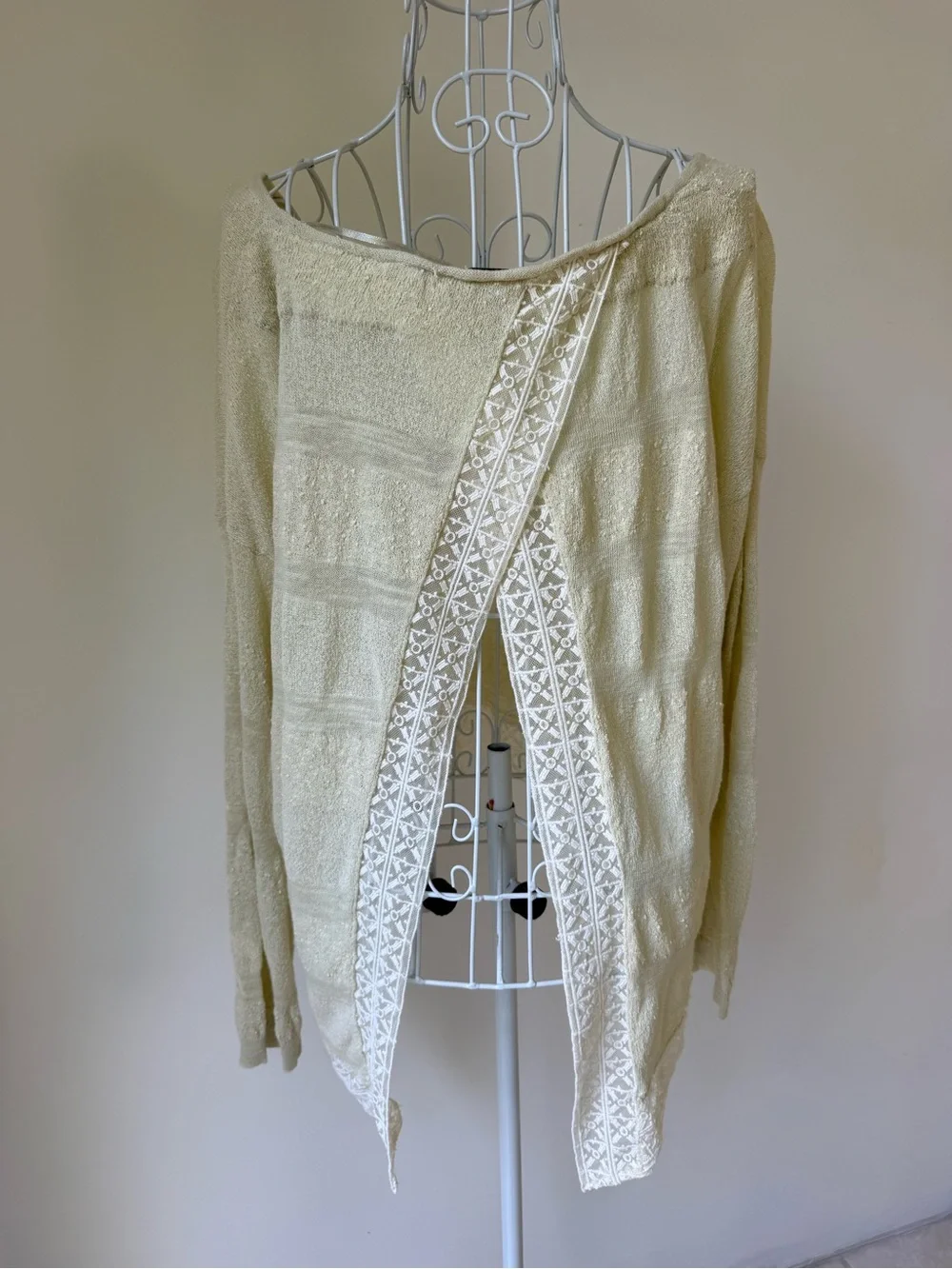 Free People Linen Blend Lace Back Sweater Cream Open Back Top S Boho